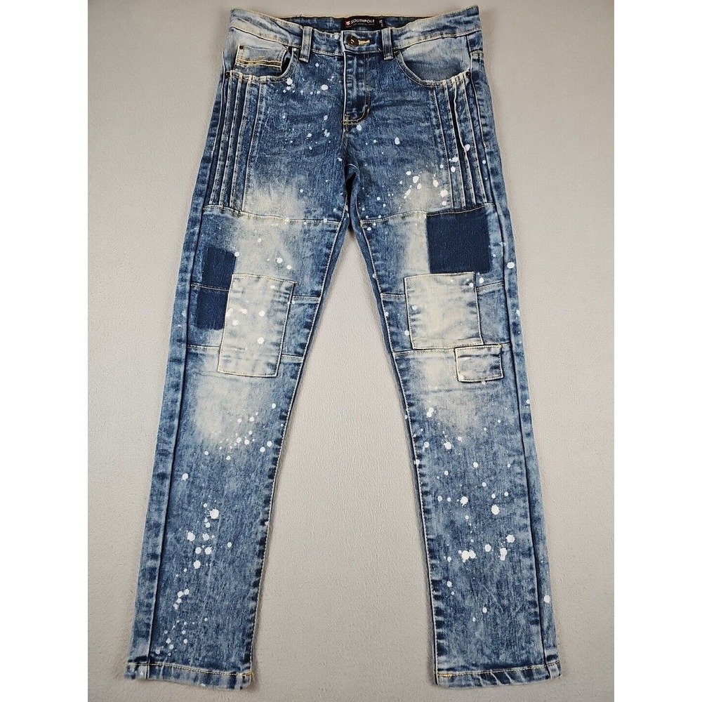 Southpole‎ Womens Size 14 Acid Wash Denim Slim Patched Jeans Stretch (30x28)
